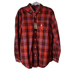 New Saddlebred Men's Button Down Shirt in Red Blue Plaid Wrinkle Free Size M